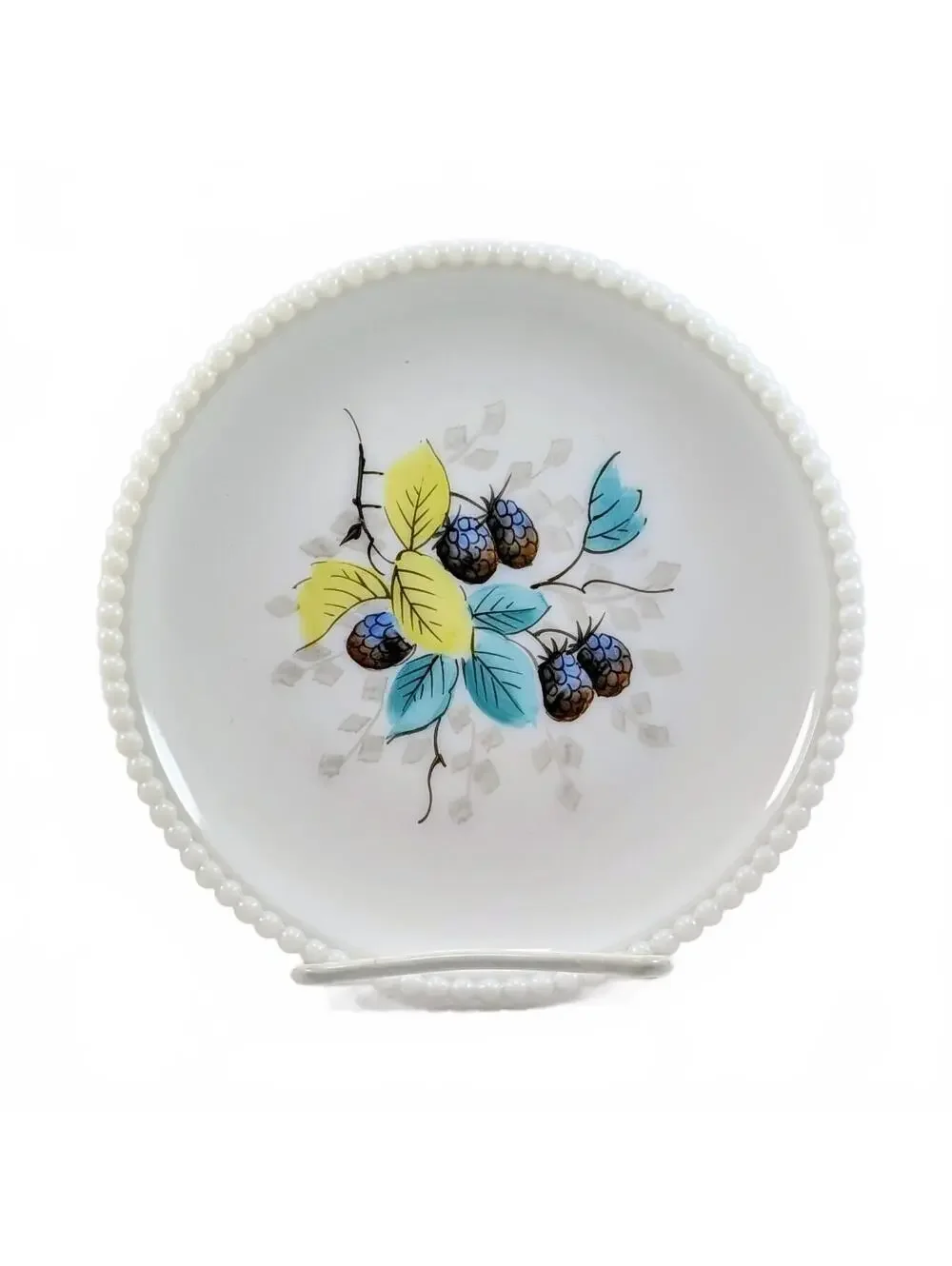 Westmoreland Milk Glass Painted Blackberries Beaded Edge Salad Plate